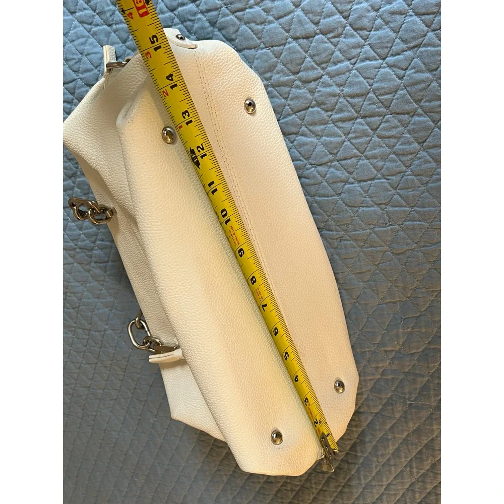 Lulu Guiness Purse Satchell White Top Handle Zip Close Pockets Silver Accents